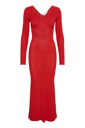 Gestuz Kjole - MonaGZ v-neck long dress, Red Alert