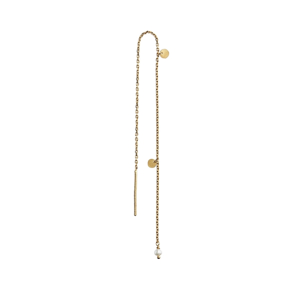 Stine A Øreringe - 1126-02-S Dangling Petit Coin And Stone Earring, Gold - White Pearl