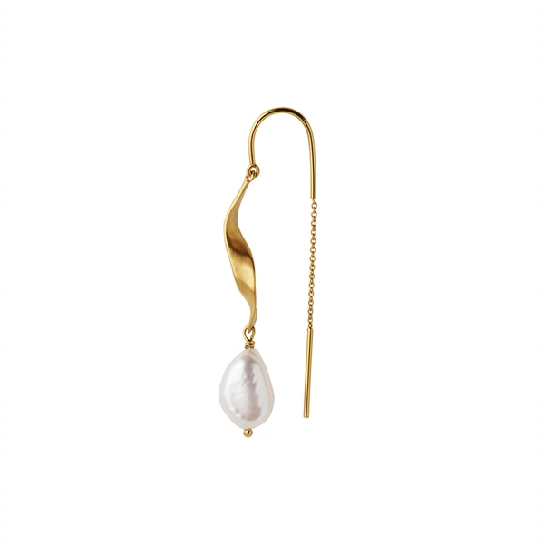 Stine A Øreringe - 1271-02-S Long Twisted Earring With Baroque Pearl, Gold
