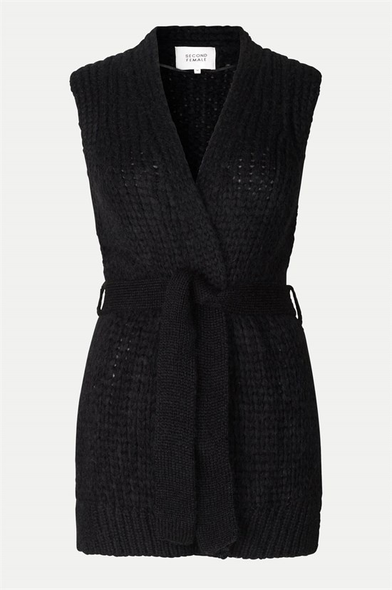 Second Female strikvest - Sonia Knit waistcoat, Black