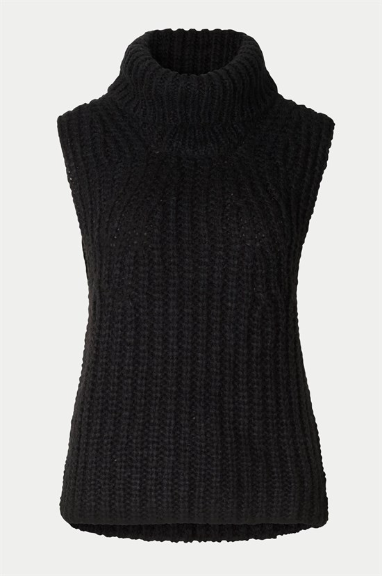 Second Female strikvest - Ivory Knit Vest, black