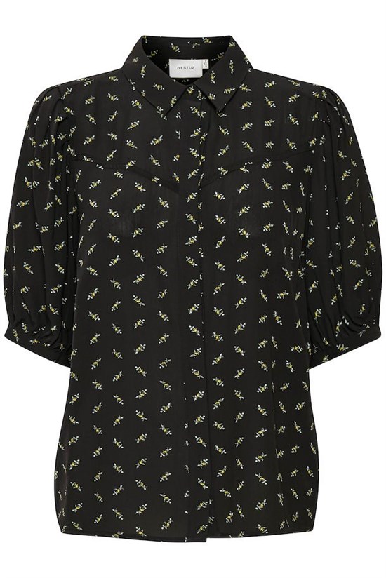 Gestuz Skjorte - BelinaGZ Shirt, Black Flower Pattern