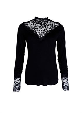 Black Colour Bluse - 40481 BCLoa sl lace blouse, Black