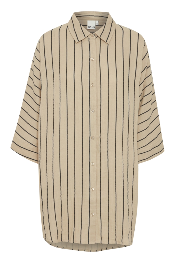 ICHI Skjorte - IAFoxa Striped Beach SH, Doeskin Black