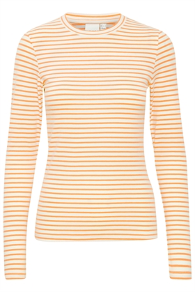 ICHI T-shirt - IHMIRA LS, Cloud Dancer With Orange Stripe