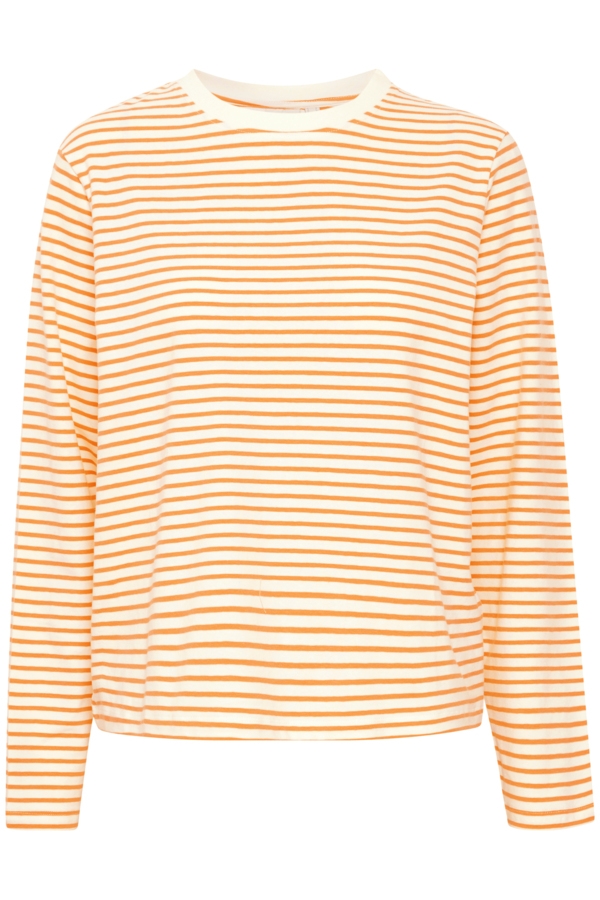 ICHI T-shirt - IHMIRA LS2, Cloud Dancer With Orange Stripe