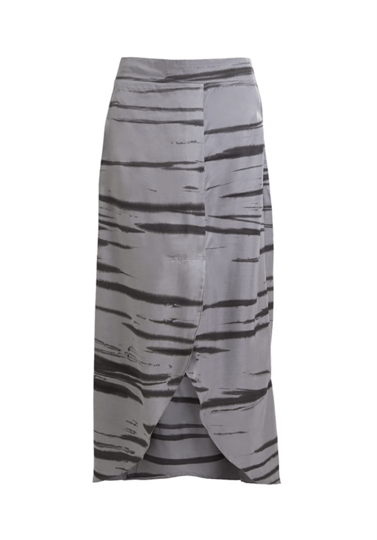 Rabens Saloner Nederdel - Noora Wild Stripe Long Tulip Skirt, Grey