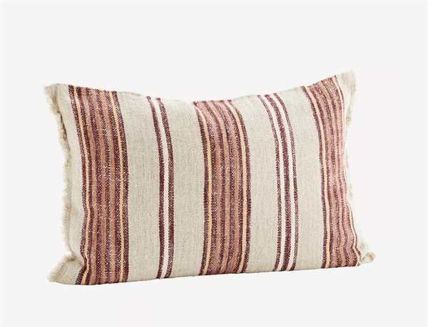 Madam Stoltz Pudebetræk - Striped Cushion Cover w/ Fringes, Sand
