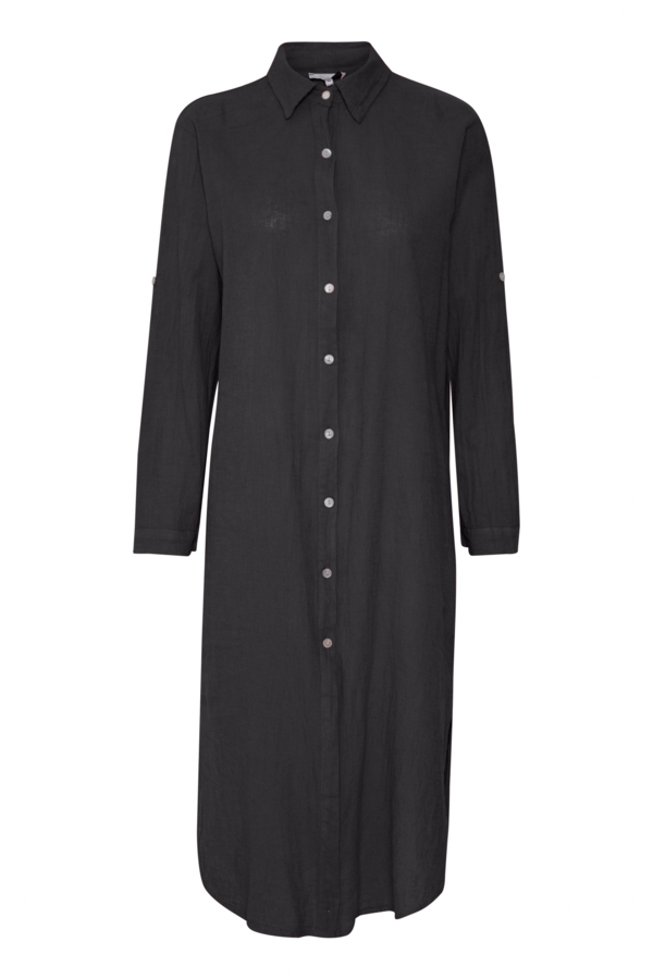 Sorbet Skjortekjole - SBLino Shirt Dress, Black