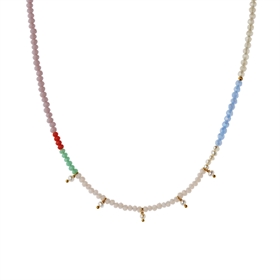 Stine A Halskæde - 2046-02-OS Heavenly Pearl Dream Necklace With Five Pendants, Gold, Coral & Cool Mint