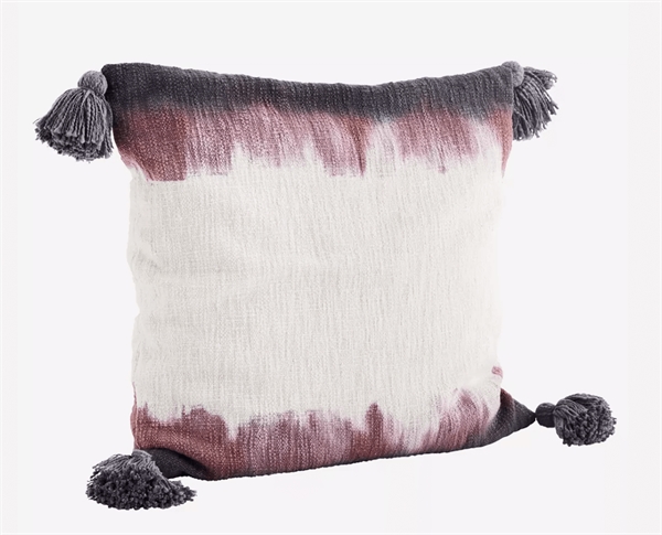 Madam Stoltz Pudebetræk - Tie Dye Cushion Cover w/ Tassels, Purple