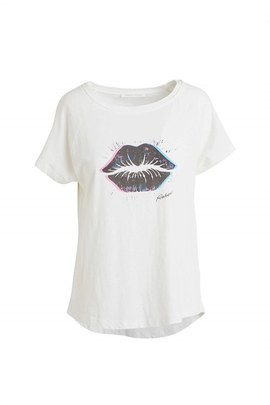 Rabens Saloner T-shirt - NELLA - LIPSTICK PRINT T-SHIRT, Off White