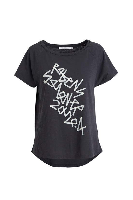 Rabens Saloner T-shirt - Sally¾RIBBON PRINT RAGLAN T-SHIRT, Faded Black