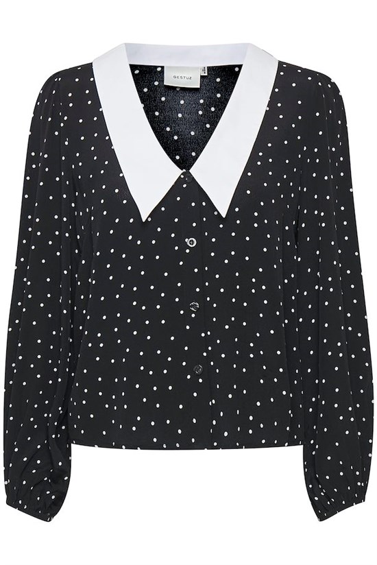 Gestuz Bluse - KatlaGZ Shirt, Black w. white dot