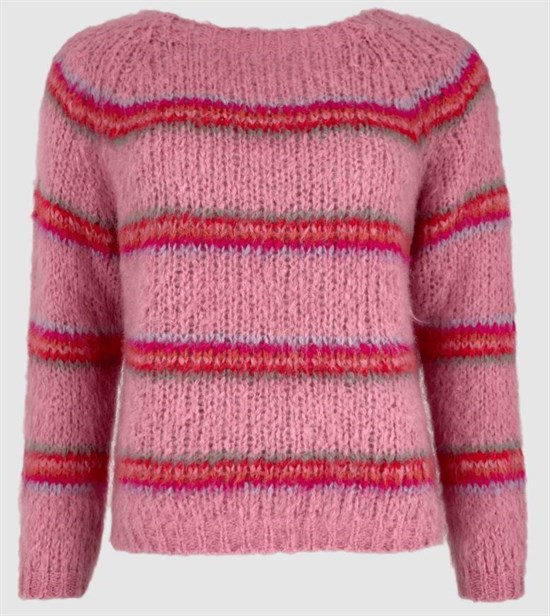 Black Colour Strik - Toni Brushed Knit sweater, candy pink