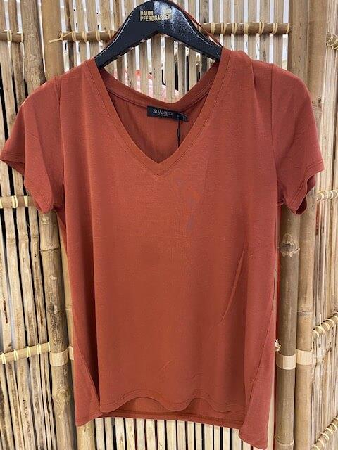 Soaked in Luxury T-shirt - SL Columbine V-neck SS, Barn Red