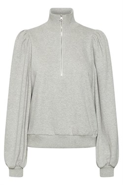 Gestuz Bluse - NankitaGZ zipper sweatshirt, Light Grey Melange