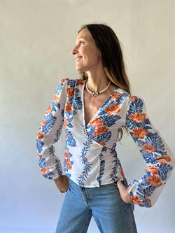 Sky and The Moon Bluse - Eclipse Wrap Top, White Hibiscus